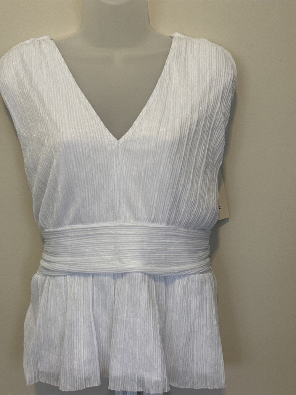 Joie Women's Size Large Top White Metallic V-neck Waist Tie Sleeveless NWT